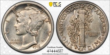 1916-S 10C Mercury AU58