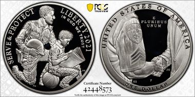 2021-P $1 Nat'l Law Enforcement Mem. First Strike PR70DCAM