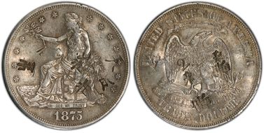 1875-S T$1 Chopmarked AU50