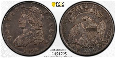 1836 50C Lettered Edge XF40