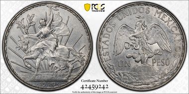 1910 Peso Caballito KM-453  Ag AU55