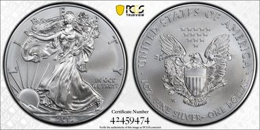2012-W $1 Burnished Silver Eagle First Strike Mercanti Signature SP70