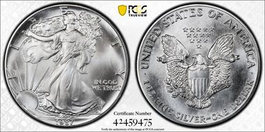 1987 $1 Silver Eagle MS70