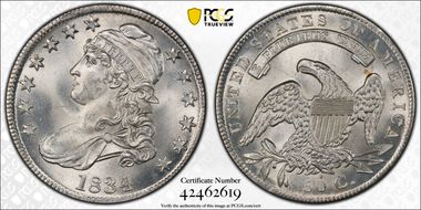 1834 50C Large Date, Small Letters MS66