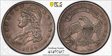 1834 50C Large Date, Small Letters XF40