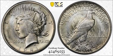 1921 $1 VAM 3, Line Thru L MS65