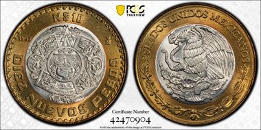 1992-Mo 10 Peso MS68