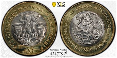 2014-Mo 20 Peso Toma de Zacatecas MS65
