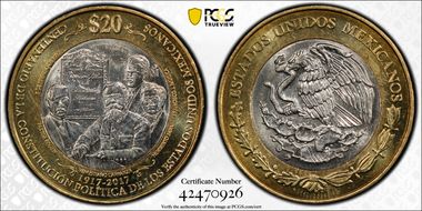 2017-Mo 20 Peso Constitution Centennial MS64