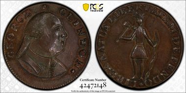 (1787) Copper George Clinton - Indian Bolen Fantasy MS64BN