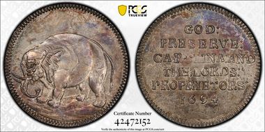 "1694" AR Tkn Elephant, Carolina, Bolen Copy MS65