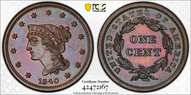 1840 1C Small/Large 18 MS63BN