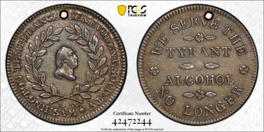 (ca. 1841) Token GW-163, Tyrant Alcohol, 2nd Dies AU58