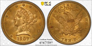 1907 $10 Liberty MS63