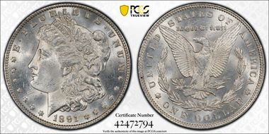 1891 $1 VAM 2 Doubled Ear MS63