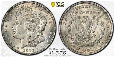 1921 $1 Morgan VAM 41A, Pitted Rev MS63