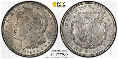 1921 $1 Morgan, Pitted Reverse MS63