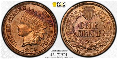 1864 1C Copper-Nickel MS65