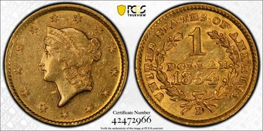 1854-D G$1 AU53