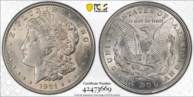 1921 $1 Morgan AU58