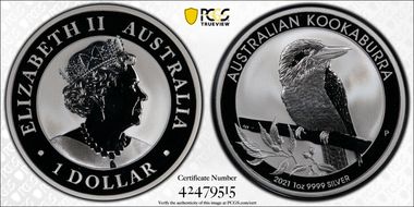 2021-P $1 Kookaburra Ag MS70