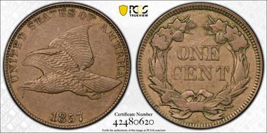 1857 1C Rev Die Clash w/25C, FS-901 AU55