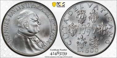 1999-R 500 L 70th Ann. Vatican City Anno XXI MS68