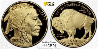 2021-W $50 American Buffalo .9999 Fine Gold First Day of Issue PR70DCAM