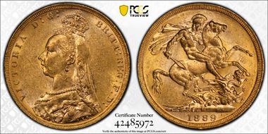 1889-M Sov S-3867B DISH M12 2nd Obv. Angled J MS61