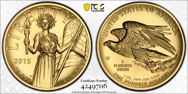 2015-W $100 High Relief  .9999 Fine Gold MS70