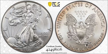 2016 $1 Silver Eagle  30th Anniversary MS67