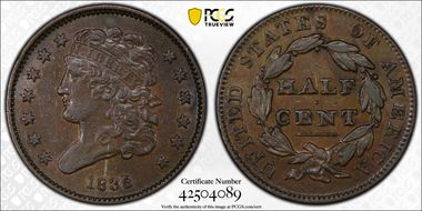1835 1/2C AU50BN