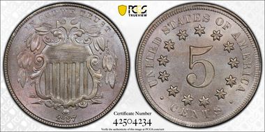 1867 5C No Rays MS64