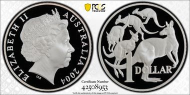 2004 $1 Mob of Roos 40mm 20 Yrs of the Dollar Coin PR69DCAM