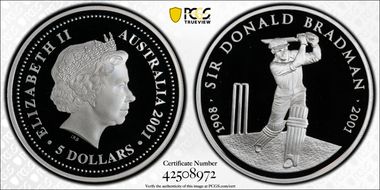 2001 $5 Sir Donald Bradman PR69DCAM