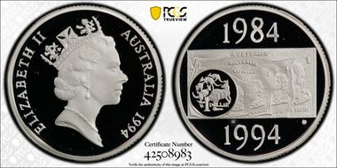 1994 $1 10th Anniv. Dollar Ag Segmented Reeding PR69DCAM