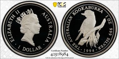 1994 $1 Kookaburra Ag PR69DCAM