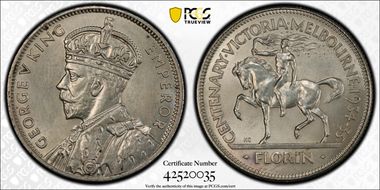 1934-35 Florin Centennial KM-33  Ag MS63