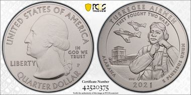 2021-P 25C Tuskegee Airmen NP 5oz Silver First Strike SP70