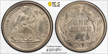 1875-CC 10C Mintmark Above Bow MS65