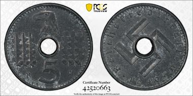 1940-A 5 Pfg Military Issue MS63