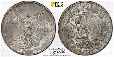 1921-Mo 2 Peso Centennial KM-462  Ag AU55
