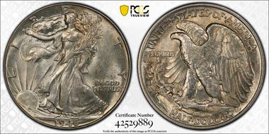 1946 50C Doubled Die Reverse AU58