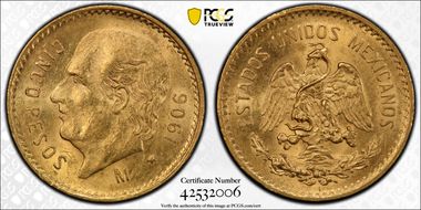1906-M 5 Peso KM-464  Au MS64