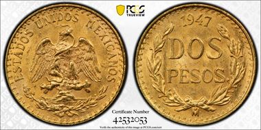 1947-Mo 2 Peso KM-461 MS65