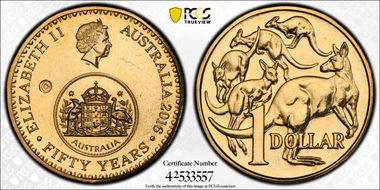 2016-C $1 50 Yrs Decimal Currency Canberra Counterstamp MS67
