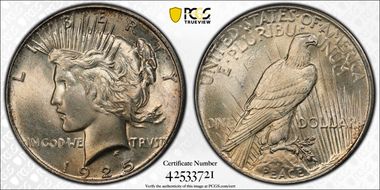 1925 $1 VAM 1A, Tiara Die Gouge MS66
