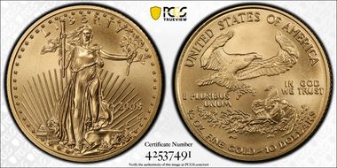 2008-W $10 Burnished Gold Eagle First Strike SP70