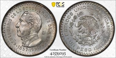 1957-Mo Peso Constitution KM-458 MS64