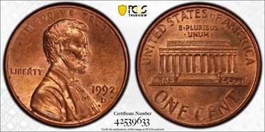 1992-D 1C Close AM MS62RD